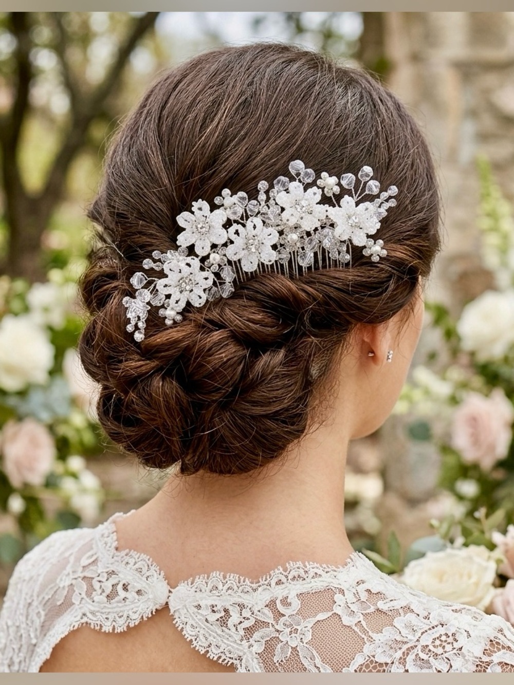 Pearl white flower hair comb jewelry bling prom